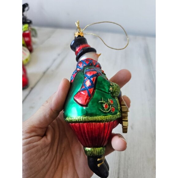 Glass snowman Joy ornament green glitter rhinestone Xmas tree - Picture 5 of 9